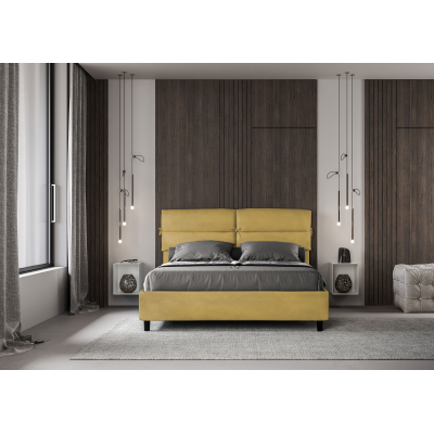 Bed with bed frame 160x200 upholstered microfibre Nandy ochre