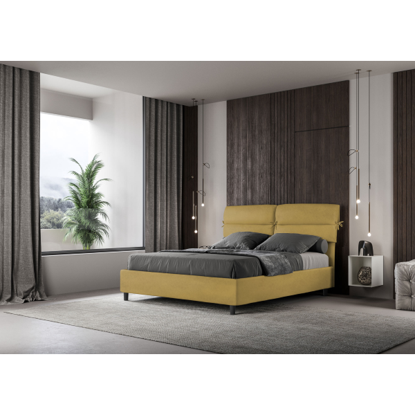 Bed with bed frame 160x200 upholstered microfibre Nandy ochre