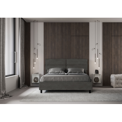 Bed with bed frame 160x200 upholstered microfibre Nandy gray