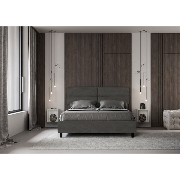 Bed with bed frame 160x200 upholstered microfibre Nandy gray