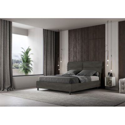 Bed with bed frame 160x200 upholstered microfibre Nandy gray