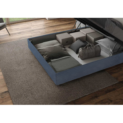 Storage bed with bed frame 160x200 upholstered microfibre Mados blue