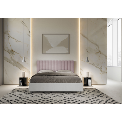 Bett mit Lattenrost 160x200 Bettgestell Esche weiß Bett-Kopfteil mit Mikrofaserbezug Fliederfarbe Kaia