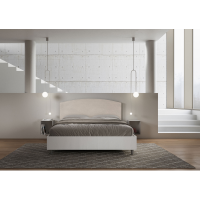 Cama con almacenaje 160x190 estructura fresno blanco cabecero microfibra arena Antilia
