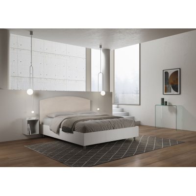 Cama con almacenaje 160x190 estructura fresno blanco cabecero microfibra arena Antilia