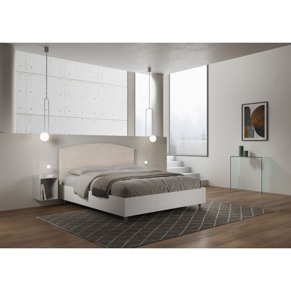 Cama con almacenaje 160x190 estructura fresno blanco cabecero microfibra arena Antilia