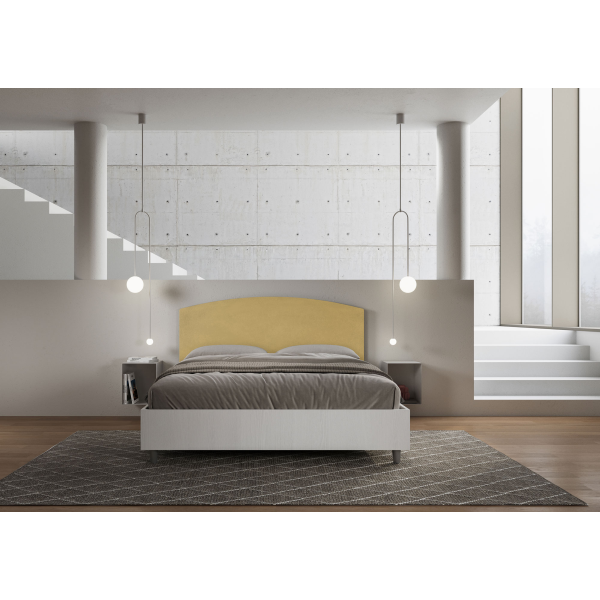 Cama con almacenaje 160x200 estructura fresno blanco cabecero microfibra ocre Antilia