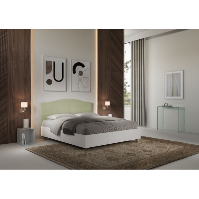 Bett mit Bettkasten 160x190 Bettgestell Esche weiß Bett-Kopfteil mit Mikrofaserbezug Grün Grace