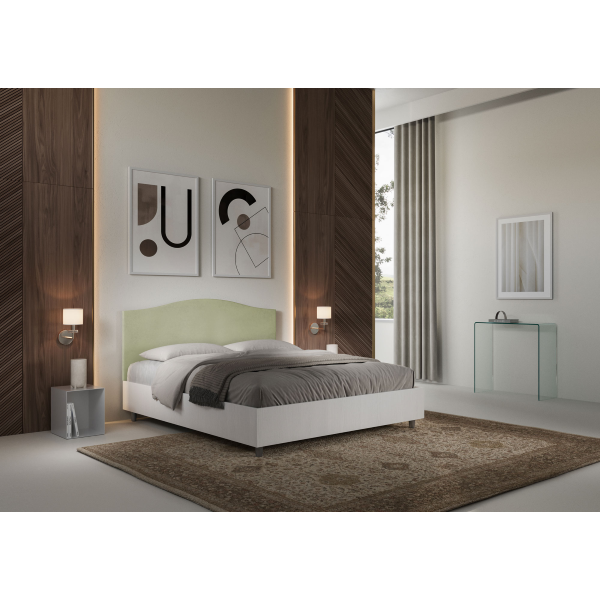 Bett mit Bettkasten 160x190 Bettgestell Esche weiß Bett-Kopfteil mit Mikrofaserbezug Grün Grace