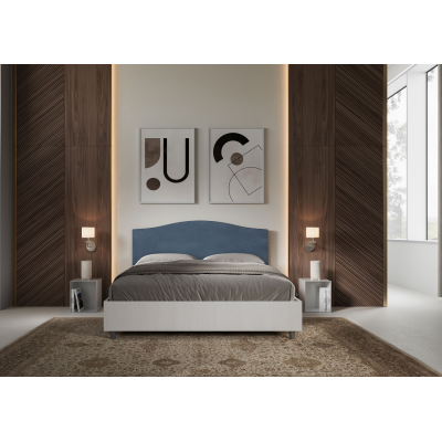 Cama con almacenaje 160x190 estructura fresno blanco cabecero microfibra azul Grace