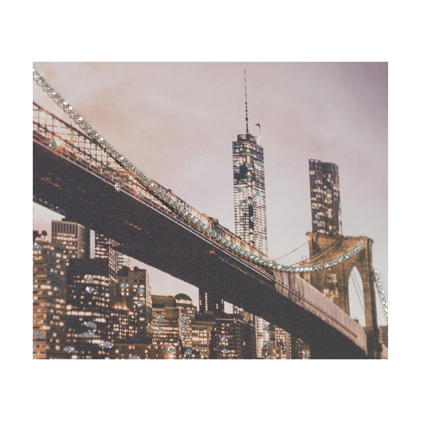 Modern TRIS painting on canvas 65x146 cm wooden frame New York City theme