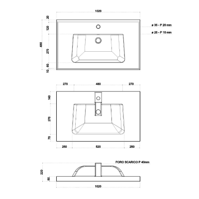 Suspended bathroom cabinet 102 cm Natural Oak with ceramic sink - FEBE2