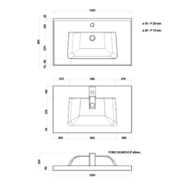 Suspended bathroom cabinet 102 cm Natural Oak with ceramic sink - FEBE2