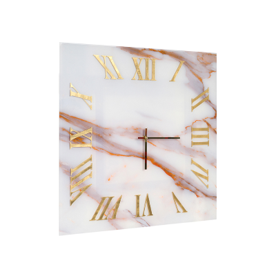 Orologio quadrato 65x65 cm in vetro temperato effetto marmo Bianco e Arancio - NAXO