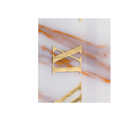 Orologio quadrato 65x65 cm in vetro temperato effetto marmo Bianco e Arancio - NAXO