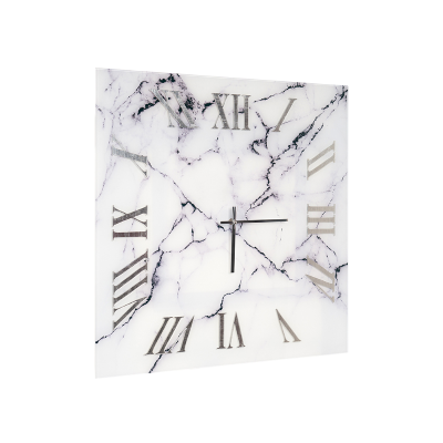 Horloge carrée 65x65 cm en verre trempé effet marbre noir et blanc - OMIZ