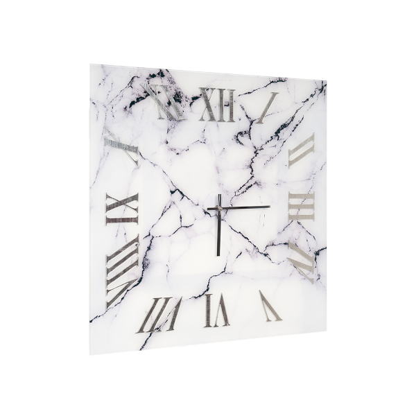 Horloge carrée 65x65 cm en verre trempé effet marbre noir et blanc - OMIZ