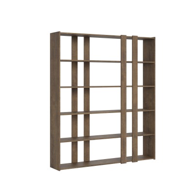 Bookcase 178x204h cm in walnut wood with 6 shelves - KATO A