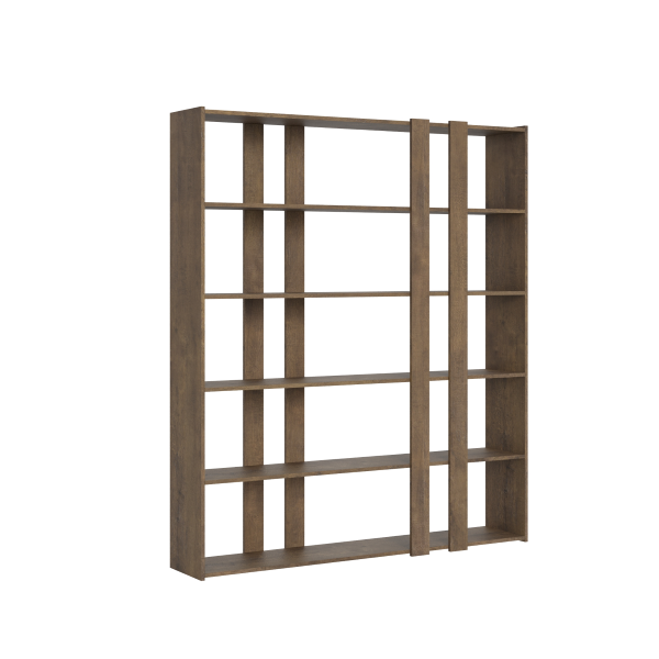 Bookcase 178x204h cm in walnut wood with 6 shelves - KATO A