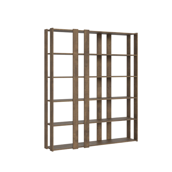 Walnut wooden bookcase 178x204h cm with 6 shelves and 8 bands - KATO E