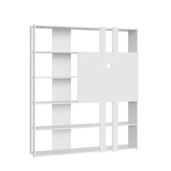 Libreria in legno Bianco Frassino 178x204h cm con pannello TV - KATO L