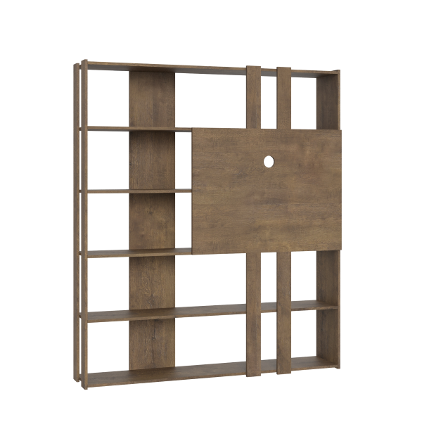 Walnut wooden bookcase 178x204h cm with TV panel - KATO L