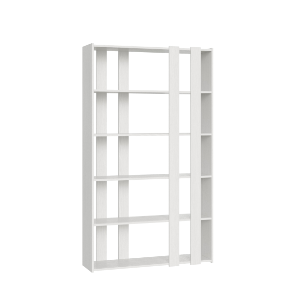 Bookcase 120x204h cm in White Ash wood with 6 shelves - KATO A SMALL