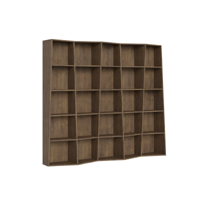 Libreria in legno Noce 227x200h cm con 5 elementi e vani trapezoidali TREK