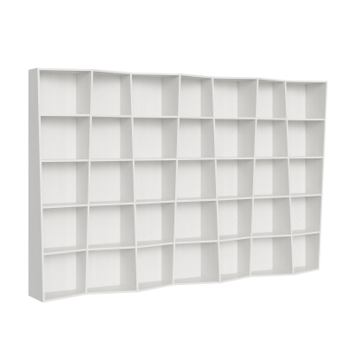 Libreria in legno Bianco 317x200h cm con 7 elementi e vani trapezoidali TREK