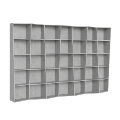 Libreria in legno Cemento 317x200h cm con 7 elementi e vani trapezoidali TREK