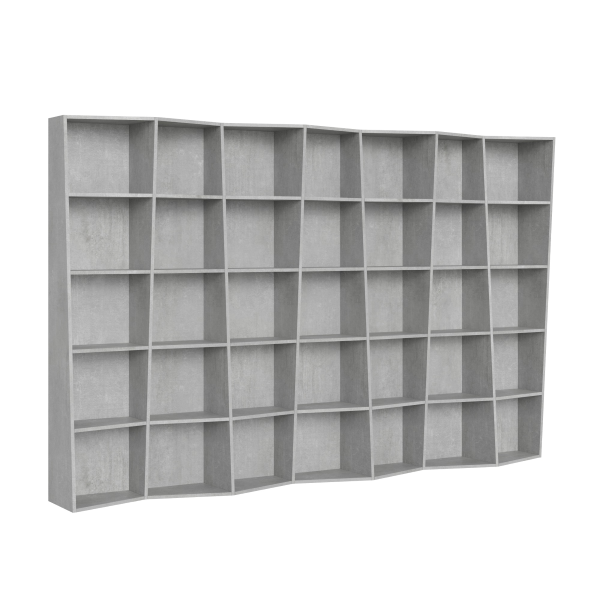 Libreria in legno Cemento 317x200h cm con 7 elementi e vani trapezoidali TREK