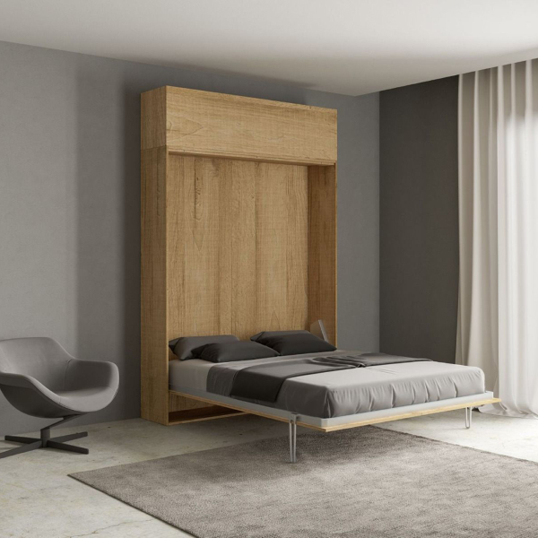 Foldaway bed with 160 cm oak double wall unit KENTARO