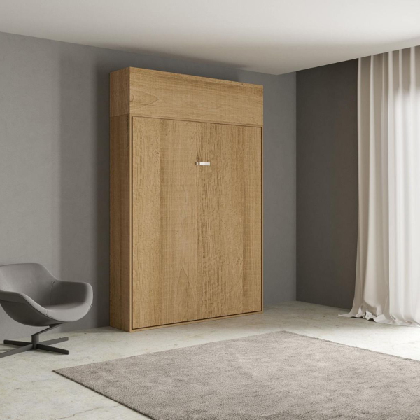 Foldaway bed with 160 cm oak double wall unit KENTARO