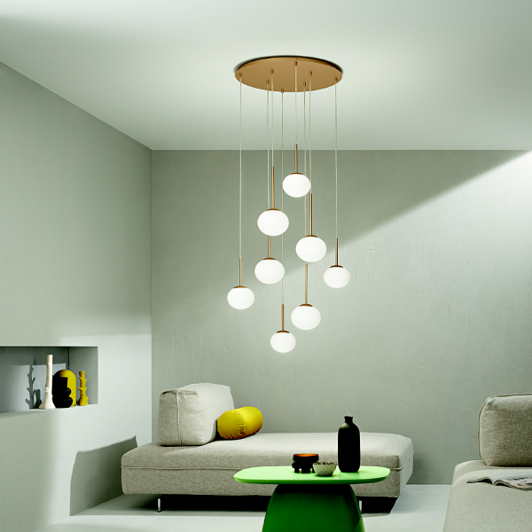 Lámpara colgante JEWEL de metal y vidrio soplado 8 Luces Oro 70 cm