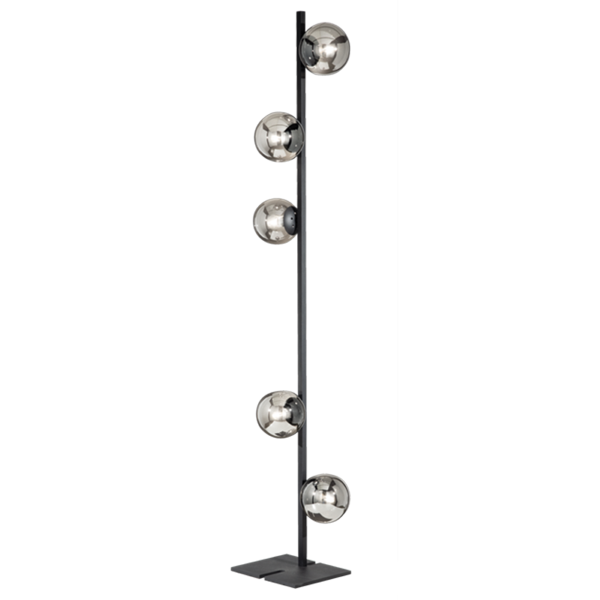 Piantana in metallo Nero con 5 diffusori in vetro Fumè MONILE H170 cm