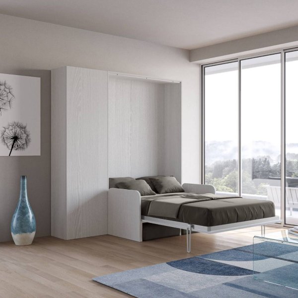Lit escamotable français 140 cm avec colonne blanche KENTARO SOFÀ