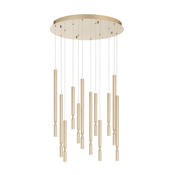 12-flammige LED-Pendelleuchte aus goldfarben lackiertem Metall TUBIC 60 cm