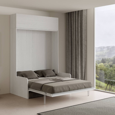 Lit double escamotable 160 cm avec élément haut blanc KENTARO SOFÀ