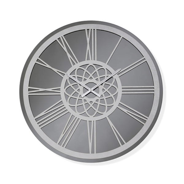 Orologio rotondo D60 cm KIERAN in cristallo Fumè e numeri Argento