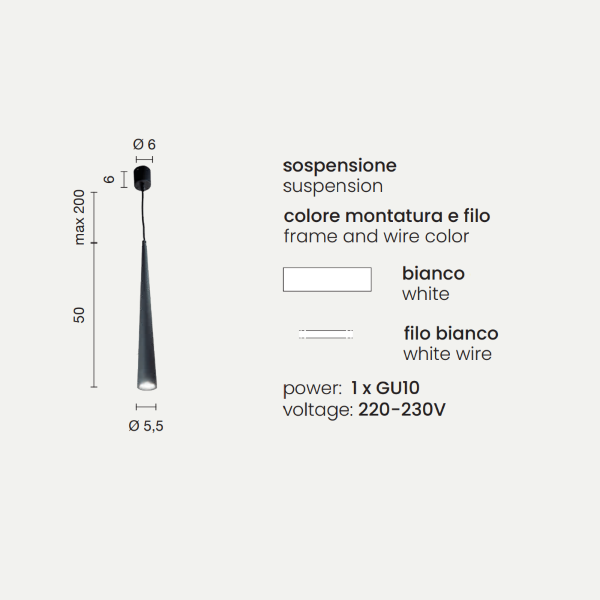 Lampada a sospensione NOA D6 cm alluminio verniciato a polvere Bianco - Grande