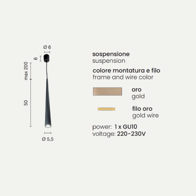 Lampe à suspension NOA en aluminium thermolaqué doré - Grande D6 cm