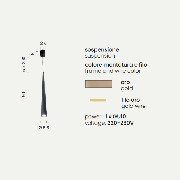 Lampe à suspension NOA en aluminium thermolaqué doré - Grande D6 cm