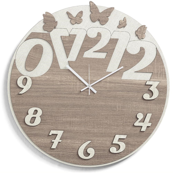 Orologio rotondo moderno D30 BUTTERFLY in legno laminato TRS
