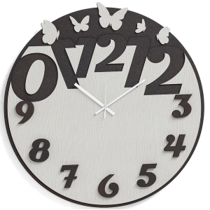 Moderne runde Uhr D30 BUTTERFLY aus RSN-Schichtholz