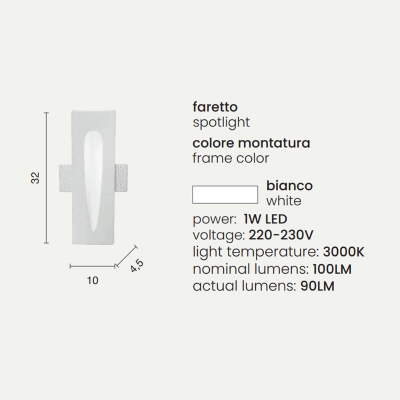 Lampe spot encastrable LED LIMBO en plâtre peint blanc 10x32 cm
