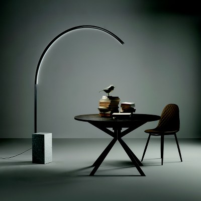 BIBLIO LED floor lamp in black metal and Grè log base 142x215 cm