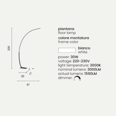 KEEP LED-Stehleuchte mit weiß Metallstruktur 97x200 cm