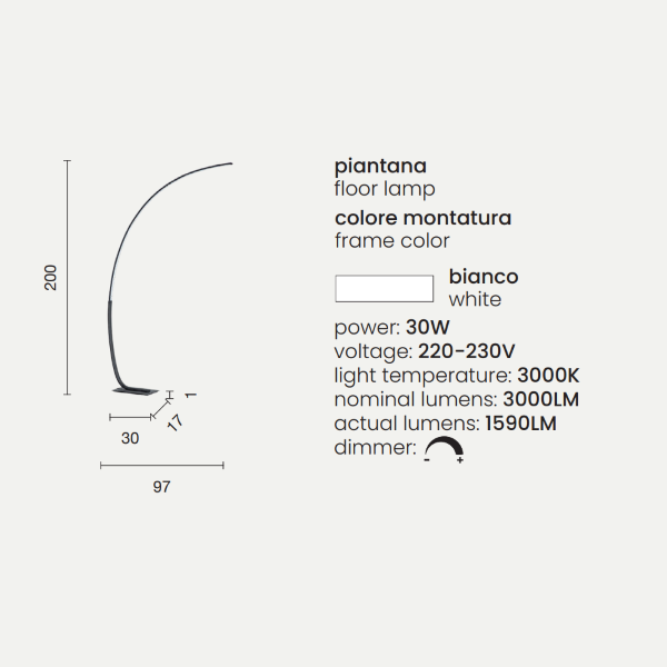 KEEP LED-Stehleuchte mit weiß Metallstruktur 97x200 cm
