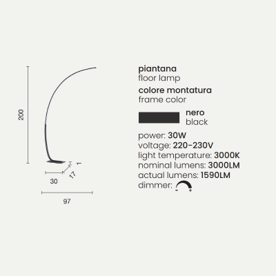 KEEP LED-Stehleuchte mit schwarz Metallstruktur 97x200 cm