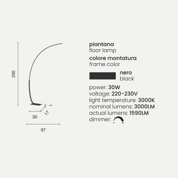 KEEP LED-Stehleuchte mit schwarz Metallstruktur 97x200 cm